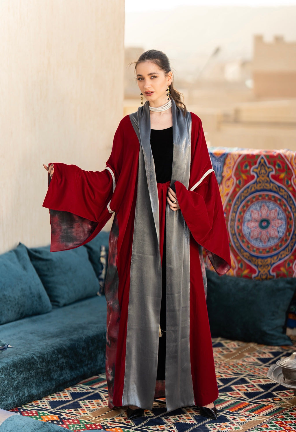 Burgundy x silver royal kaftan
