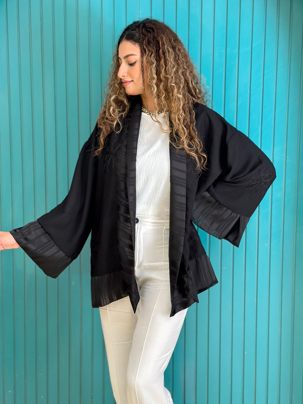 Embroidered Black Kimono