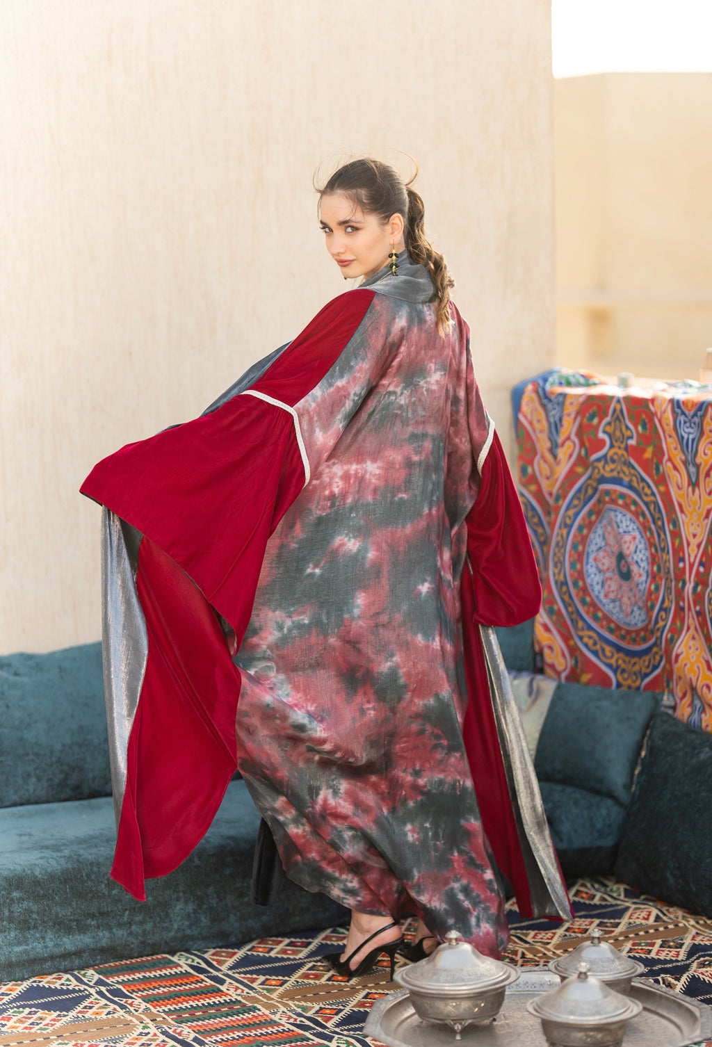 Burgundy x silver royal kaftan