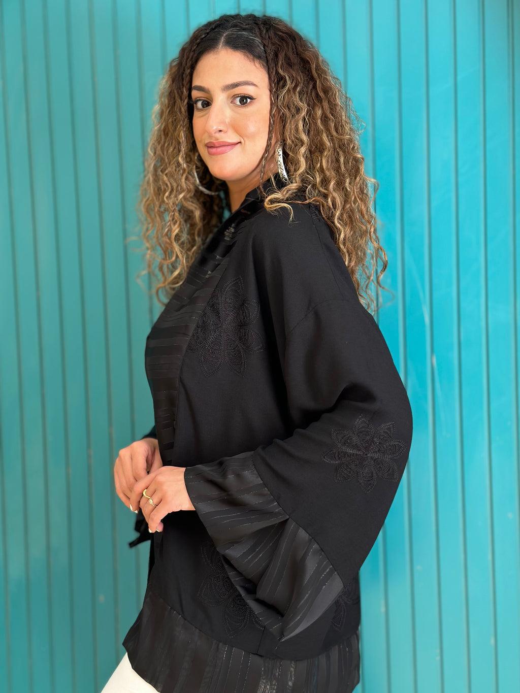 Embroidered Black Kimono