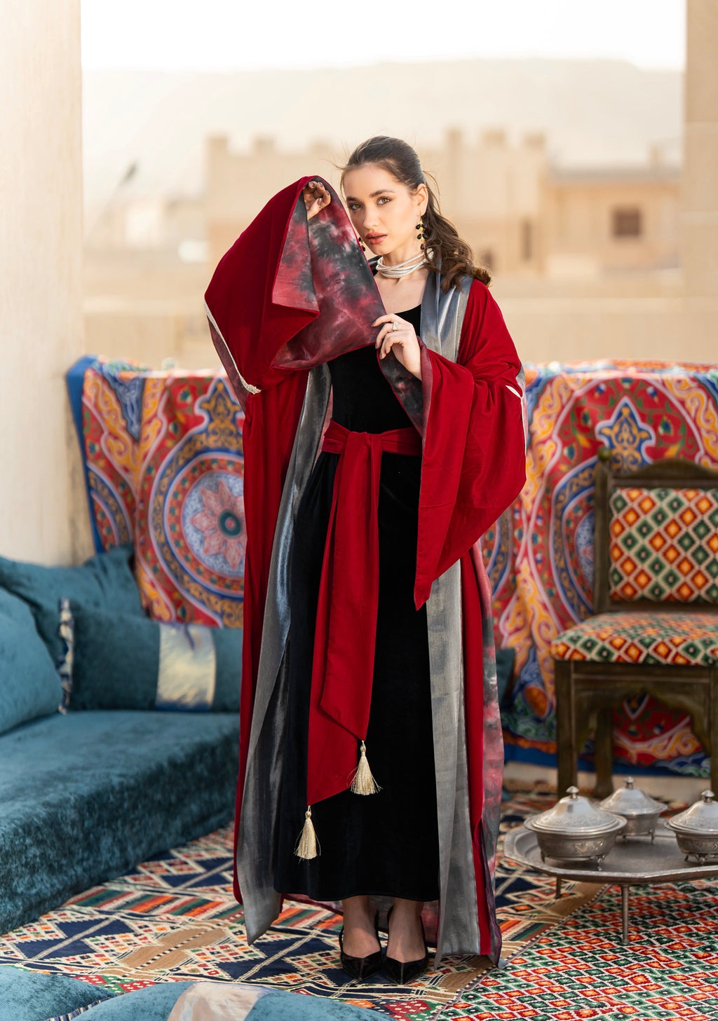 Burgundy x silver royal kaftan
