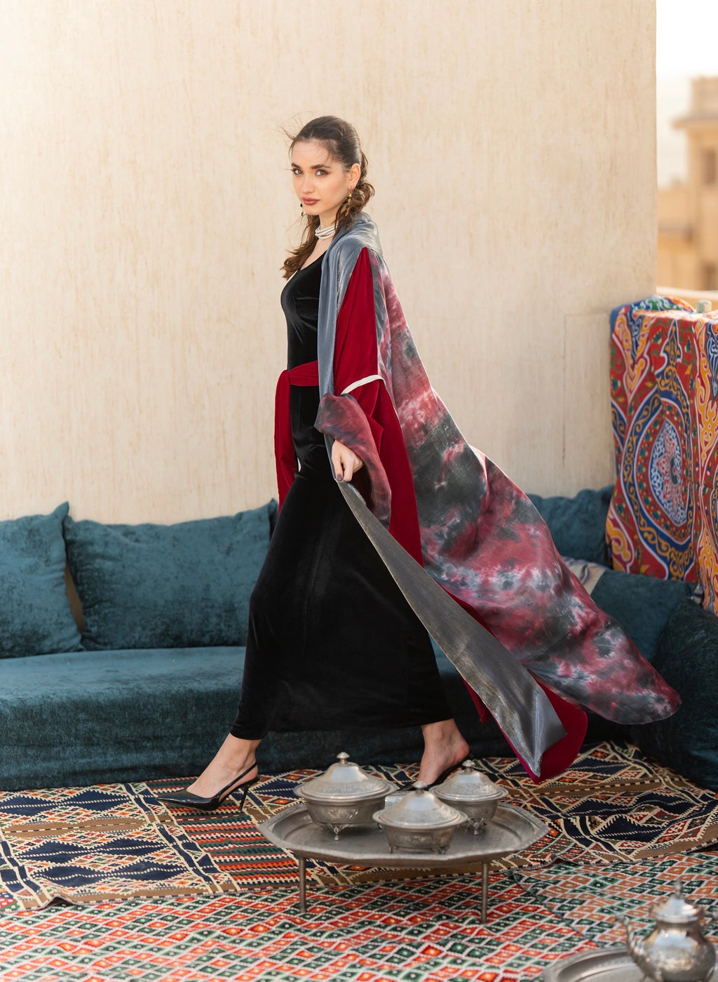 Burgundy x silver royal kaftan
