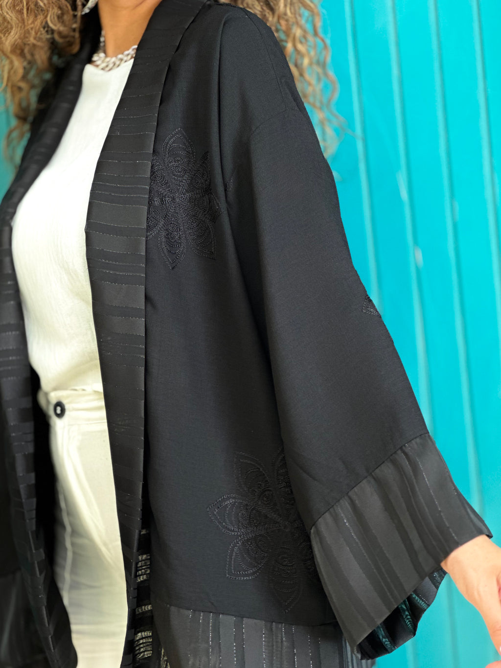 Embroidered Black Kimono