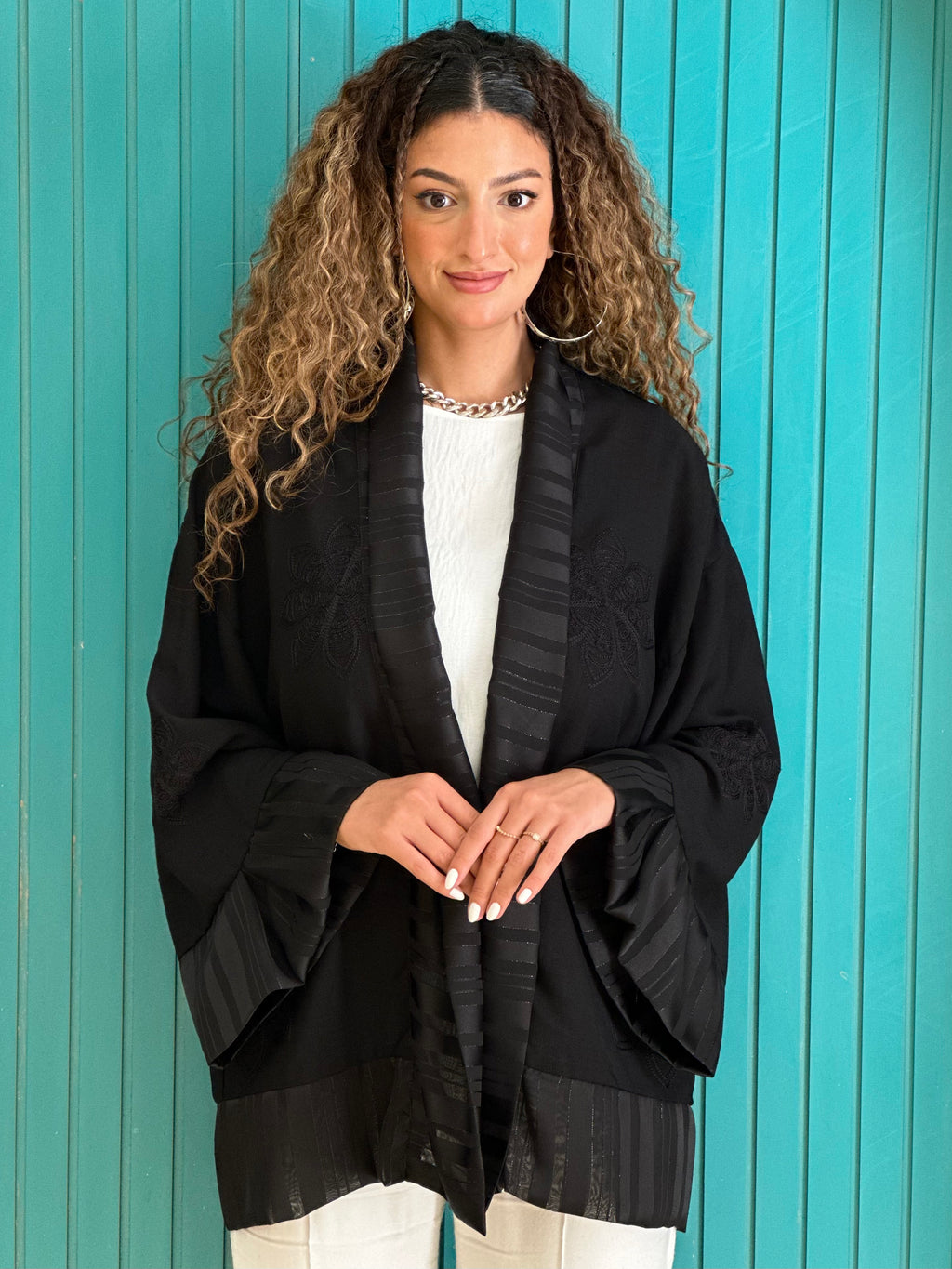 Embroidered Black Kimono