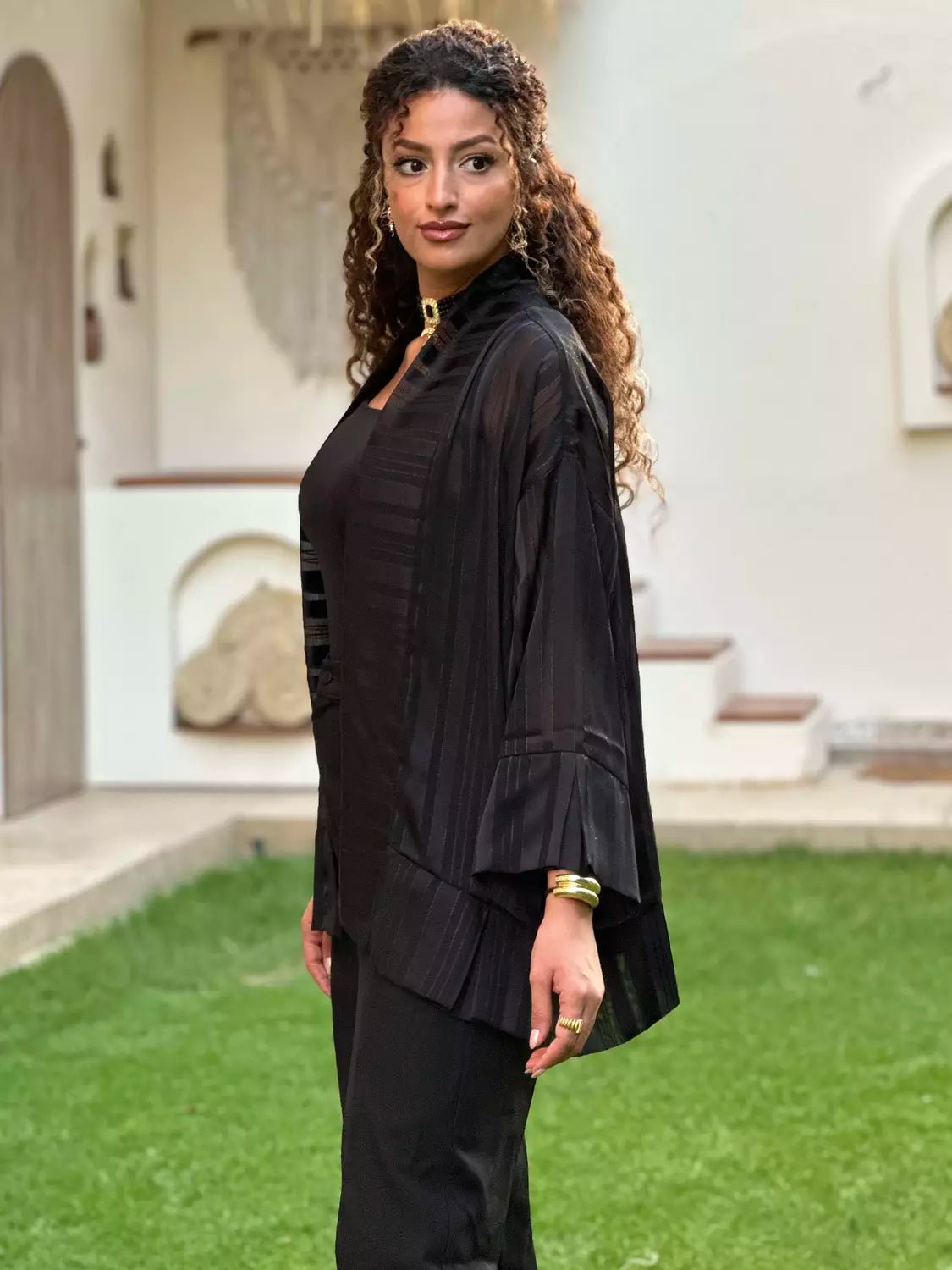 Black Moroccan Chiffon Kimono