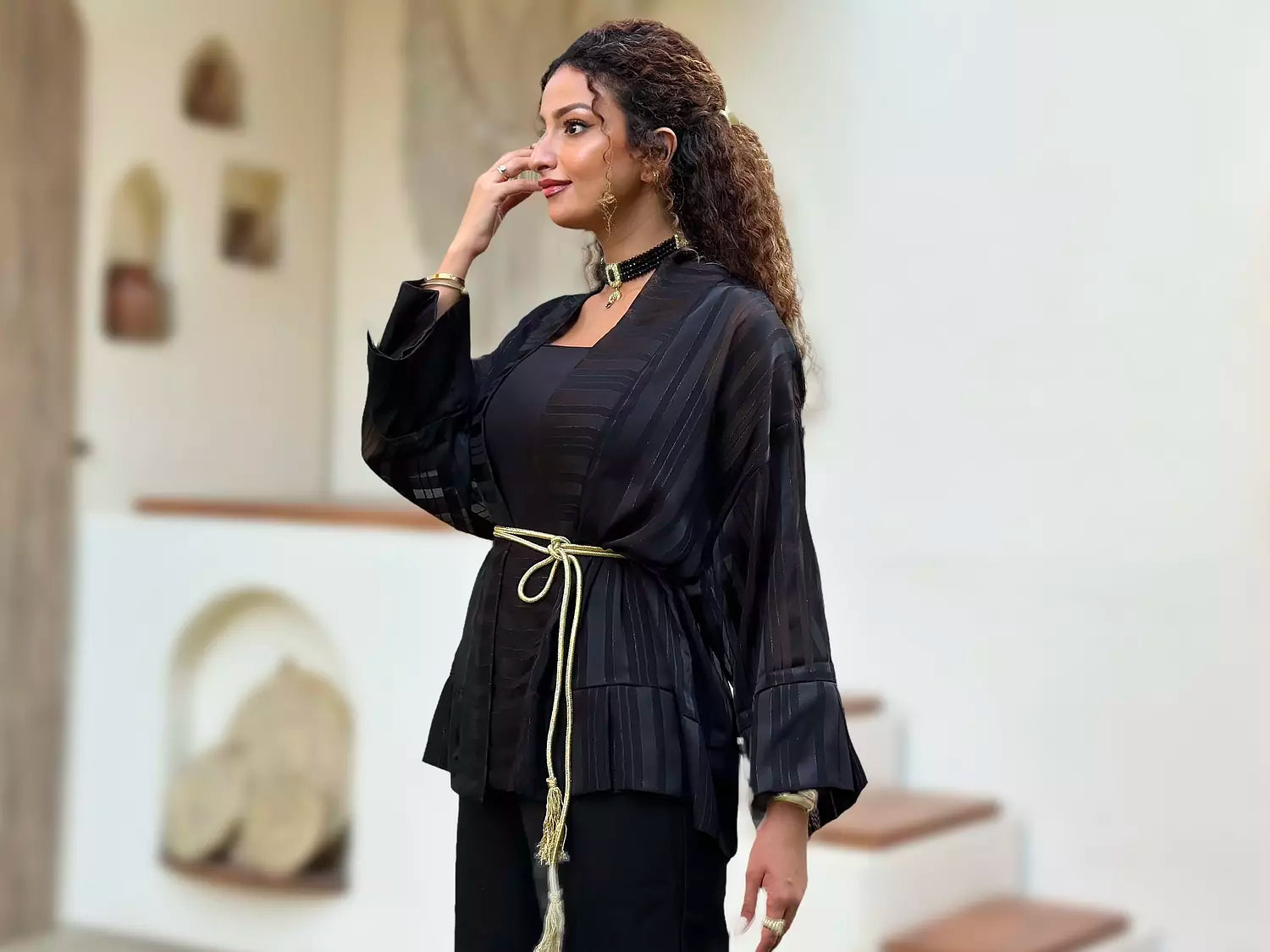 Black Moroccan Chiffon Kimono