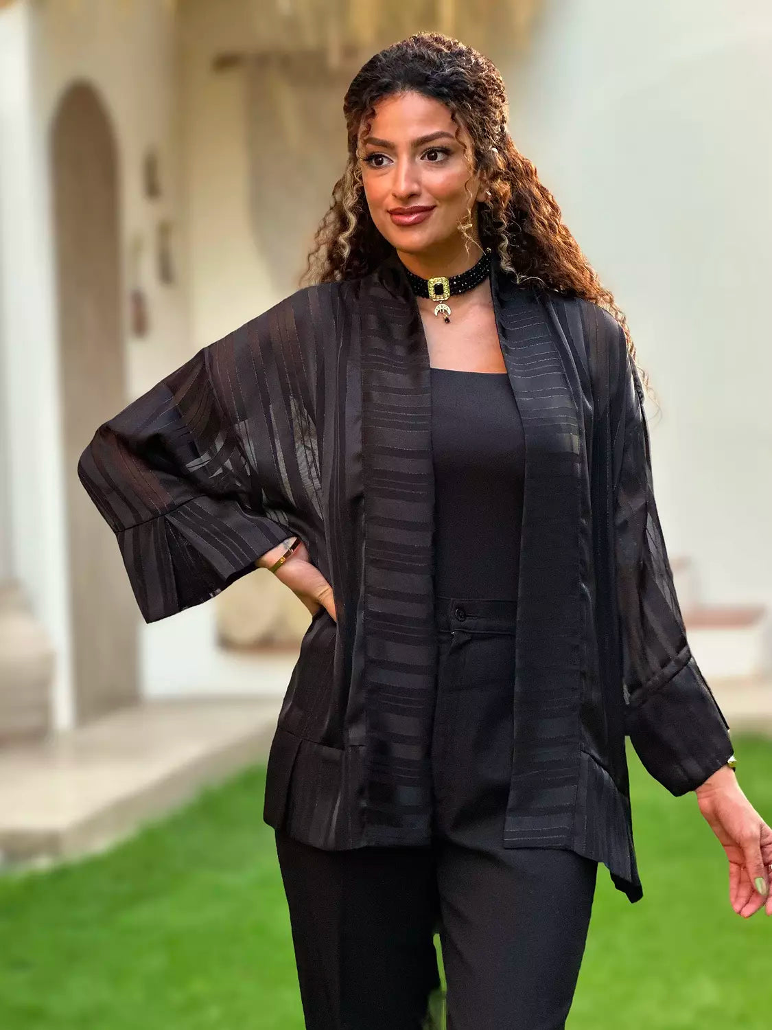 Black Moroccan Chiffon Kimono